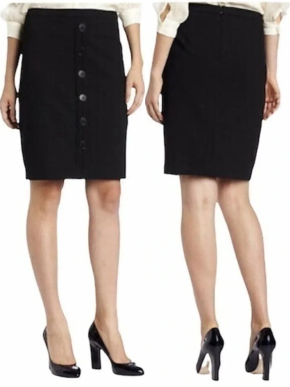 Trina Turk Black Pencil Skirt Buttons Down Front